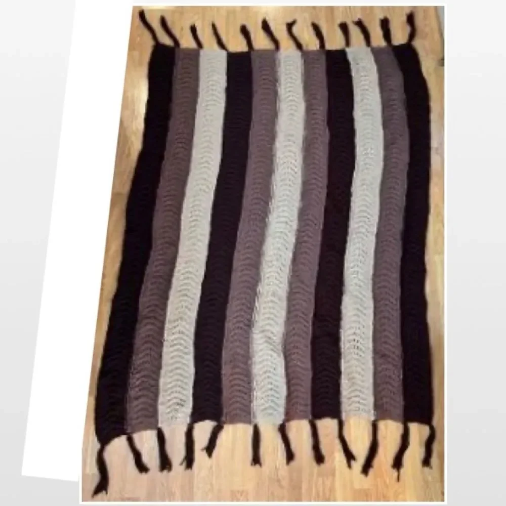Vintage Hand Crochet Striped Home Blanket